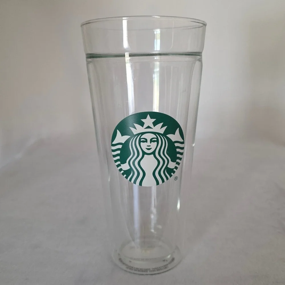 Starbucks 20oz Double Wall Glass Cold Cup Tumbler Clear Green Siren Logo RARE